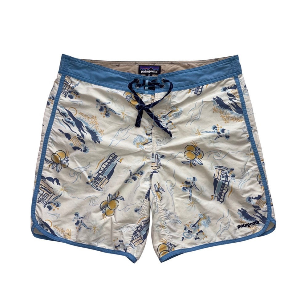 PATAGONIA Wavefarer Board Shorts Mens 34 White Scallop Hem Beach 7" 86730